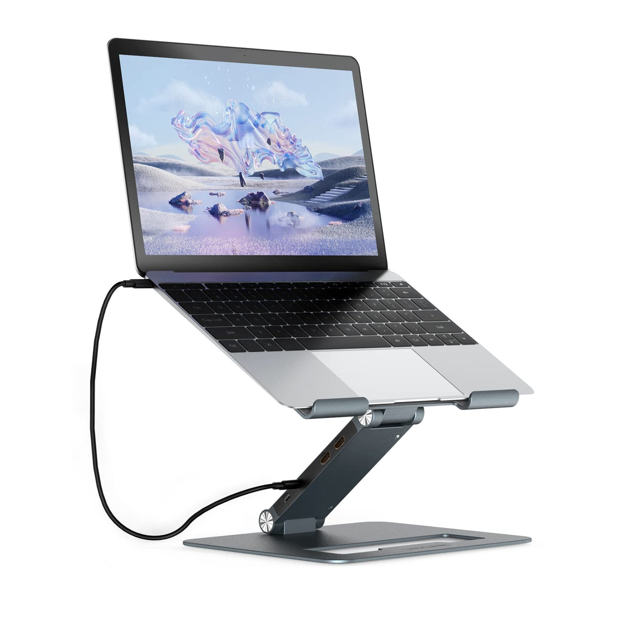 WAVLINK Adjustable Aluminum Laptop Stand with USB C Dock Ergonomic Portable Computer Riser for MacBook Windows 10"-17" Notebook and Tablet(2HDMIPD3.0SD/TFRJ45 Ethernet2USB 3.0 Ports)